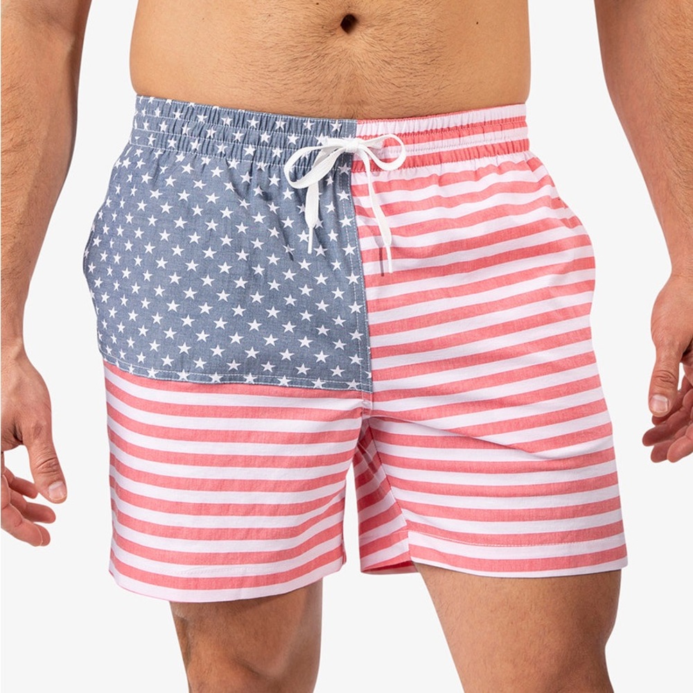5.5” Inseam American Flag Chubbies Swim Trunks size XXL